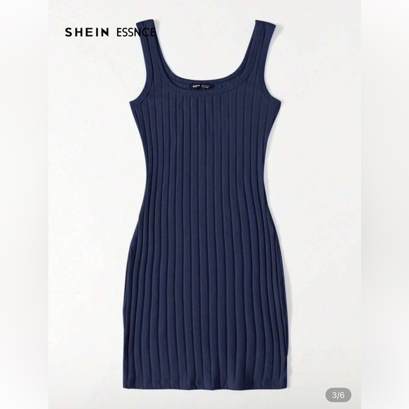 SHEIN Blue Ribbed Bodycon Mini Dress Cocktail size medium - Picture 3 of 7